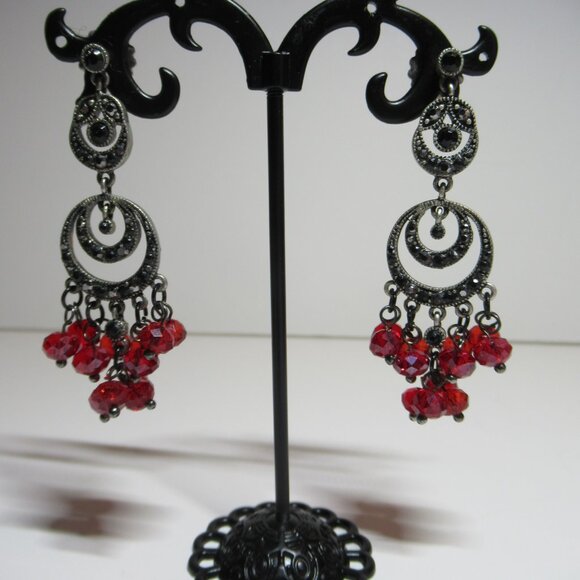 Chainmail Necklace & Earrings Set Silver with Red Beads Choker Collar Dangle - Picture 6 of 16